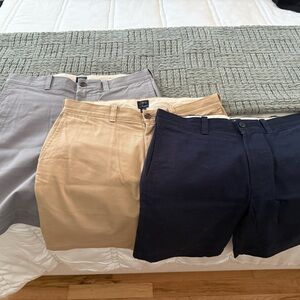 THREE New W/O Tag Men’s 9 Inch J Crew Shorts - Light Grey, Tan, and Dark Blue